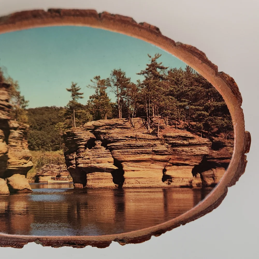 Wisconsin Dells scene on natural wood From 1983!
